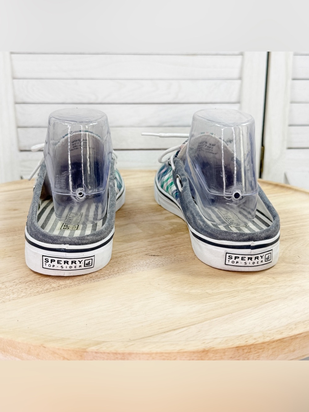 Sperry Plaid Canvas Slip On Mules Boat Shoes Blue Green Pink Women 9 Preppy - Picture 6 of 10